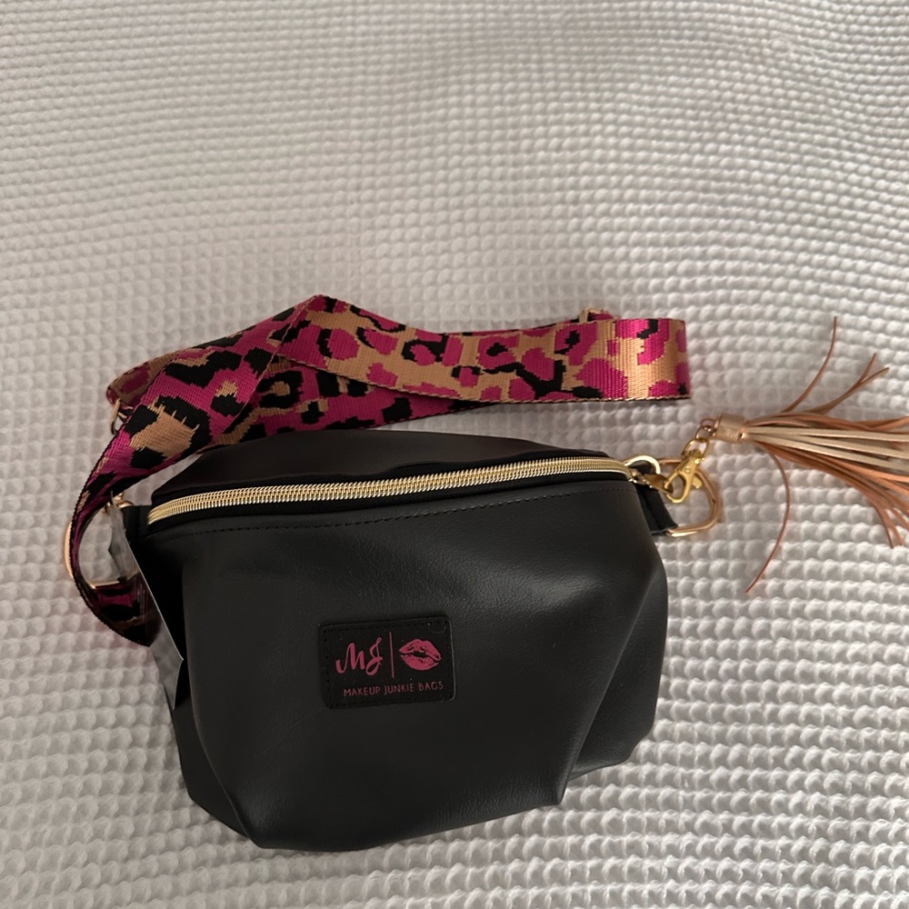 Black Makeup Junky Bum Bag with Pink Leopard Strap